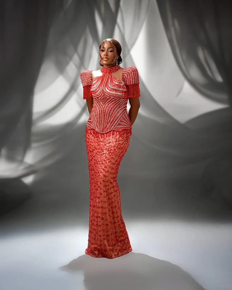 Red Crystal Gown — Crystal-beaded lace over silk, Glam Couture by GlamGirl by Sefiya