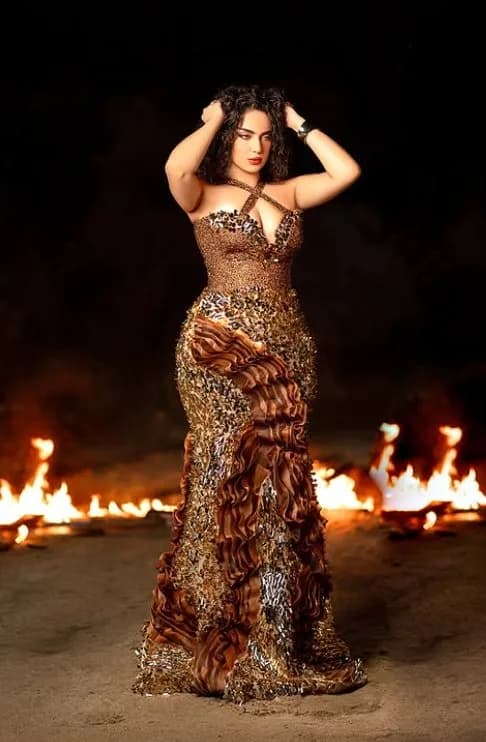 Leopard Cascade Gown — Sequinned leopard with a cascading organza ruffle, Glam Couture by GlamGirl by Sefiya